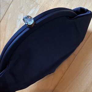 Vintage Garay Navy Blue Satin Clutch with Rhinestone closure